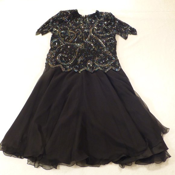 LAWRENCE KAGAR BLACK LINED SEQUIN GOWN Size 1X Silk lining HOLIDAY DRESSING $160 - Picture 2 of 13
